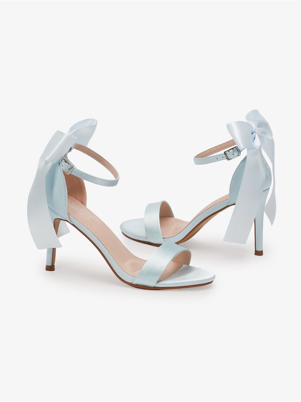Light Blue Satin Ankle-Strap Heels with Bow